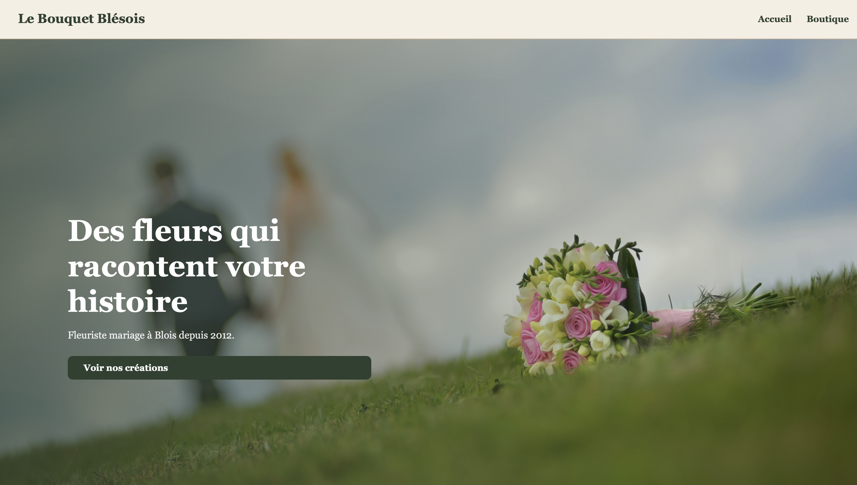 Screenshot of the fictional florist website in Blois